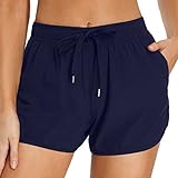 Badehose Damen Badeshorts mit Tasche und Kordelzug Sommer Schnell Trocknende Boardshorts Strand Wassersport Shorts Bikini Shorts Schwimmhose Strand Wassersport Shorts Boardshorts Sport Gym Shorts