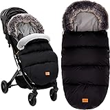 Fillikid Winterfußsack Manaslu extra warm mit Coral Fleece für Kinderwagen Buggy Jogger / Fußsack, Schwarz, 97x50x10 cm (1er Pack)