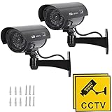TIMESETL 2 Stück Kamera Atrappe Außen, Kamera Dummy Fake CCTV Kameraatrappe Aussenbereich, überwachungskamera Aussen Attrappe, Camera Dummy Outdoor Kameraattrappen Außen Mit Led Blinkend, Schwarz