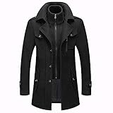 Männer Warmer Wollmantel, abnehmbare Doppelkragen Erbsen-Mäntel Casual Winter Business Slim Fit Jacke Plus Baumwollfutter Dicker Abzug im Freien Winddichte Mantel im Freien,Schwarz,M