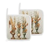 Topflappen im Jugendstil, für Küche, hitzebeständig, verdickt, mit Schlaufe, wasserdicht, Topflappen-Set, niedliche Ofen-Pads, Frottee, zum Kochen, Backen, Grillen, Mikrowelle, 20,3 x 20,3 cm, 2 Stück