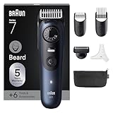 Braun Barttrimmer Series 7, Elektrischer Bartschneider Herren mit 6 Zubehörteile, Ultrascharfe ProBlade Klinge, 120 Min Akkulaufzeit, Kabelloser Bartrasierer, 40 Längen, Wasserdicht, BT7520, Blau