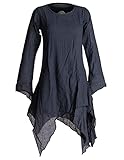 Vishes - Alternative Bekleidung - Langärmliges Zipfeliges Lagenlook Kleid/Tunika aus handgewebter Baumwolle schwarzuni 34