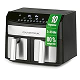 GOURMETmaxx Doppelkammer-Heißluftfritteuse 2x 3,5L - Edelstahl | Airfryer mit Synchro-Garzonen, Timerfunktion & Touchdisplay | energiesparend frittieren | 10 Programme | 2400 Watt