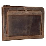 STILORD 'Dillon' Leder Aktenmappe Konferenzmappe 13 Zoll Laptoptasche Vintage Dokumentenmappe Schreibmappe DIN A4 Businessmappe Portfolio Mappe Echtleder, Farbe:Calais - braun