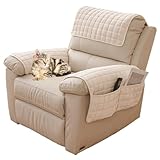 Sofa-Armlehnenbezug, rutschfester Sesselbezug für Armlehnen, Kopfstütze, Sofa-Schonbezug mit Seitentasche, Möbelschutz für Haustiere, Ledersofa, Couch (Beige, 1 Sitzlehne)