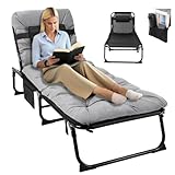 LIFERUN XL Sonnenliege Klappbett Campingbett mit Wasserdicht Matratze, Gästebett klappbar mit Verstellbarer Rückenlehne Kopfstütze Seitentasche, Gartenliege, für Garten, Sonnenbaden, Büro,Camping