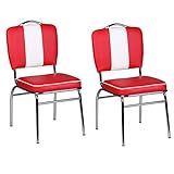 FineBuy 2er Set Esszimmerstuhl American Diner 50er Jahre Retro, Sitzfläche gepolstert mit Rücken-Lehne, Essstuhl