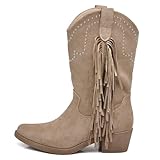 IF Texani Cowboy Western Damenschuhe Stiefel Stiefeletten Fransen Camperos Ethnic ML60, 995 Khaki, 38 EU