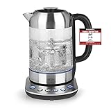 BEEM 7919 TEATIME II Tee- und Wasserkocher mit Temperatureinstellung, 1,7 Liter | Inklusive Teesieb aus Edelstahl | LED Beleuchtung | Glas & Edelstahl