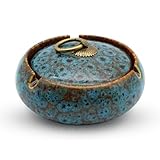 SPERMUOY Aschenbecher aus Keramik mit Deckel,Keramik und Winddichte Aschenbecher für Raucher, Handgemachte Kreativer Sturmaschenbecher als Dekoration für Zuhause und Büro