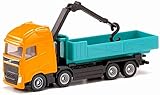 siku 1683, Volvo Abrollkipper mit Kran, Metall/Kunststoff, Orange/Türkis, Abrollbare Mulde, Drehbarer Kran