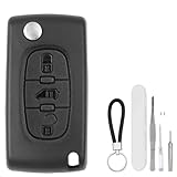 DXiongW Autoschlüssel Gehäuse 3 Tasten 0536 HU83 Kompatibel mit Citroen Berlingo Dispatch Peugeot Partner Expert Fiat Scudo Toyota ProAce Fernbedienung Schlüssel Gehäuse mit Batteriehalter und Schlitz