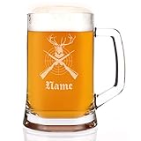 Herz & Heim® Bierkrug mit Gravur des Namens für Feuerwehrmänner, Jäger, Fußballer, Biker und Angler Jäger