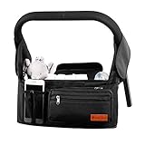 Kinderwagen Organizer mit Isolierten Getränkehalter/Becherhalter Kinderwagentasche Buggy Organizer Tasche Universal Multifunktion Stroller Organizer Baby Wickeltasche -Zubehör - Schwarz