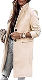 OranDesigne Jacke Damen Trenchcoat Langer Herbst Winter Mantel Trenchcoat Warm Slim Langer Jacken Overcoat Oberbekleidung Mode Einfarbig Revers Damenmantel Wollmantel Windjacke Z1 Beige XS