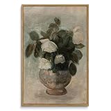 InSimSea Gerahmte Leinwanddrucke, Vintage-Dekor, große Blumen in Vase, Gemälde, Wandkunst, Blumenbilder, Heimdekoration für Schlafzimmer, Badezimmer, Küche, Büro, Wohnzimmer, Wanddekoration, 40,6 x 61
