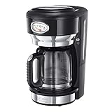 Russell Hobbs Kaffeemaschine Retro schwarz, bis 10 Tassen, 1,25l Glaskanne, Brüh- & Warmhalteanzeige im Retrodesign, Abschaltautomatik, Warmhalteplatte, 1000W, Vintage Filterkaffeemaschine 21701-56