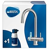 BRITA 3-Wege-Küchenarmatur mit Wasserfilter-System P 1000 – Küchen-Wasserhahn, rund aus gebürstetem Edelstahl für weniger Kalk & besten Geschmack