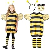 Sprinlot Bienenkostüm Kinder, Bienenflügel Mädchen, Bienen Kostüm mit Flügeln Haarbänder, Kostüm Karneval Dress Up Party Cosplay Kinder 120cm C13