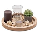 ReWu Dekor Dekoration Wohnzimmer Teelichthalter Dekoteller Rund mit Kerzen und Dekoration, Geschenkset 23 x 23 x 9 cm