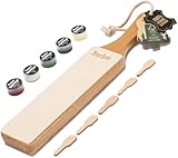 Bacher Premium Leder Streichriemen Abziehleder für Messer set mit 4 x 7g Polierpaste. Paddelgriff aus Hartholz, mit 1/8" starkem, rindengegerbtem Rindleder bezogen