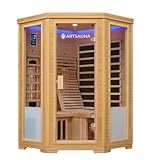 Artsauna Infrarotkabine Aalborg Dual-Technologie - 120x120x190 cm - 2 Personen - mit Relaxliege, Sitzbank, LED Farblicht & Glastür - Hemlock Holz Infrarotsauna