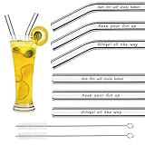 Glasstrohhalme für Gin Gläser ,Glas Strohhalme Wiederverwendbar mit Gravierten Gin-Sprüchen in Deutsch,Glasstrohhalme Umweltschonend und Glas-Trinkhalme für Cocktail Gläser（6 x 21.5cm）