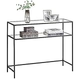 VASAGLE Konsolentisch, Eingangstisch, Sofaspitze, Tischplatte aus Hartglas, Metallrahmen, 2 Ebenen, verstellbare Füße, für Wohnzimmer, Eingang, Flur, Schwarz LGT025B01