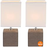 Nachttischlampe 2er Set Braun - Tischlampe Wohnzimmer Vintage Modern - Lampenschirm Weiß Stoff Eckig - Lampe Schlafzimmer Nachttisch Schmal - Dekolampen Innen Fensterbank - 29 cm