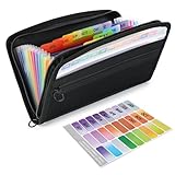 Koogel Fächermappe A5,Dokumentenmappe mit Reißverschluss und Etiketten 13 Fächern Ordner A5 Ordnungsmappe Mappe Sortiermappe für Rechnungen Schecks Quittungen Coupon Tickets Akten