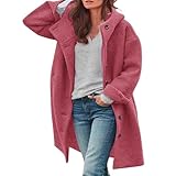 Damen Wollmantel Lang: Trenchcoat Mit Kapuze Damen: Winter Wintermantel Einfarbig Freizeitjacke Mit Taschen Elegante Übergangsjacke Locker Winter Warme Winterjacke Freizeitjacken Kapuze-Wollmantel