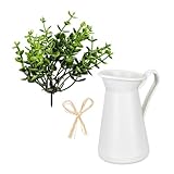 Ideen mit Herz Deko-Kanne mit Floristik | Kunststoff | Rohling zum Weiterverzieren | weiß | 12,6 cm x 10,5 cm x 7,2 cm