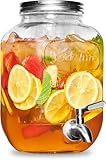 Getränkespender aus Glas für Kühlschrank – 3,8 l Wasser-, Waschmittel-, Saft- oder Getränkespender für Partys mit Zapfhahn – Serviergeschirr für BBQ, Picknick, Poolparty und gesellschaftliche