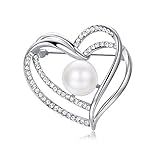 Yoursfs Einsam Perle Herzform Brosche Weißgold Vergoldete Künstliche Diamond und Pearl Valentinstage-oder Geburtstagsgeschenk für Damen Frauen Mädchen