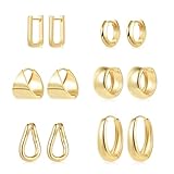 ALEXCRAFT Chunky Ohrringe Gold Creolen Set 14K Dicke Goldene Ohrringe Damen für Frauen Freundin Mama Mädchen
