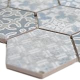 Keramikmosaik Fliesen Retro Vintage Optik Lawinia Hexagon Blau