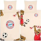 FC Bayern München Bettwäsche Berni Maskottchen 135 x 200 cm + 80 x 80 cm 100% Baumwolle Renforcé-Linon-Qualität Mia San Mia Alianz Arena Fußball FCB deutsche Größe mit Reißverschluss