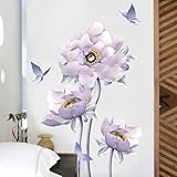 Runtoo Wandtattoo 3D Blumen Lila Wandsticker Lotus Blüten Wandaufkleber Wohnzimmer Schlafzimmer Badezimmer Wanddeko