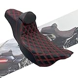 HCmotorku Motorradsitz Motorrad Fahrer Beifahrer Einteiler Sitz Soziuspolster Doppelsitzkissen Fit für Harley Touring Road King Street Glide Electra Glide 2009-2023 Rote Naht