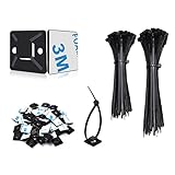 SZXULI 200 Stück Kabelbinder Schwarz Set 120mm/150mm und 100 Stück Starken Selbstklebend Basishalter, Nylon Kunststoff Kabel Binder, UV-beständiges, für Heim Büro Industriell