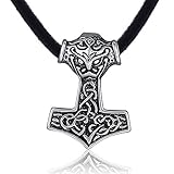 DonDon Herren Halskette Leder 50 cm und Anhänger Thor Hammer aus Edelstahl verpackt in einem schwarzen Samtbeutel