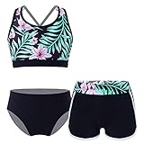 Alvivi Mädchen Bikini Tankini Set Sport Badeanzug Bademode 3tlg.Tank Top+Badeshorts+Slip Kinder Badebekleidung Sommer Schwimmanzug Gr.98-176 A Schwarz Grün A 122-128