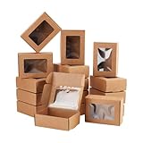 BENECREAT 30 Packungen Brown Kraft Paper Boxes 8.5x6x3cm Geschenkbox Aus Kraftpapier mit durchsichtigen Fenstern für Schmuck Speicher Display, Weihnachten, Hochzeit, Valentinstag