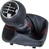M MODECAR - Kompatibel mit Audi A3 I 8L 96-03 Schalthebelknauf SCHWARZ + SCHWARZER SCHALTSACK mit ROTER NAHT 5 GÄNGE für 8L0711113B,