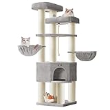 Feandrea Kratzbaum groß, mehrstöckiger Katzenbaum, XXL, 55 x 55 x 186,7 cm, 11 cm d Dicke Sisalstämme, für große Katzen wie Maine-Coon-Katze, Katzenkratzbaum, Taubengrau-cremeweiß PCT008G01
