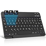 JADEMALL Bluetooth Tastatur QWERTZ Deutsch für iPad, Samsung Tab, Huawei - 10 Zoll Ultraleichte Kabellose Tastatur mit iOS-Tasten, Schwarz
