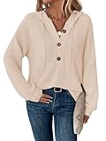Tanmolo Hoodie Damen Kapuzenpullover Knopfleiste Leichter Pullover Langarm Sweatshirt Tops für Herbst(Creme, XL)