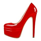 VERISSON Damen Plateau Pumps Klassische Doppelplattform High Heels Stiletto Stöckelschuhe Metallic Rot 37 EU
