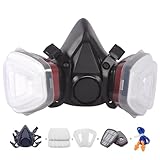 Atemschutzmaske,Wiederverwendbare Vollmaske,Gasmaske mit Filter Staubmasken Atemschutz Feinstaub Atemschutzmaske Lackierer 10 Filtrierbare Wattepads,Wiederverwendbare Vollmaske für Farbspritz（Black）